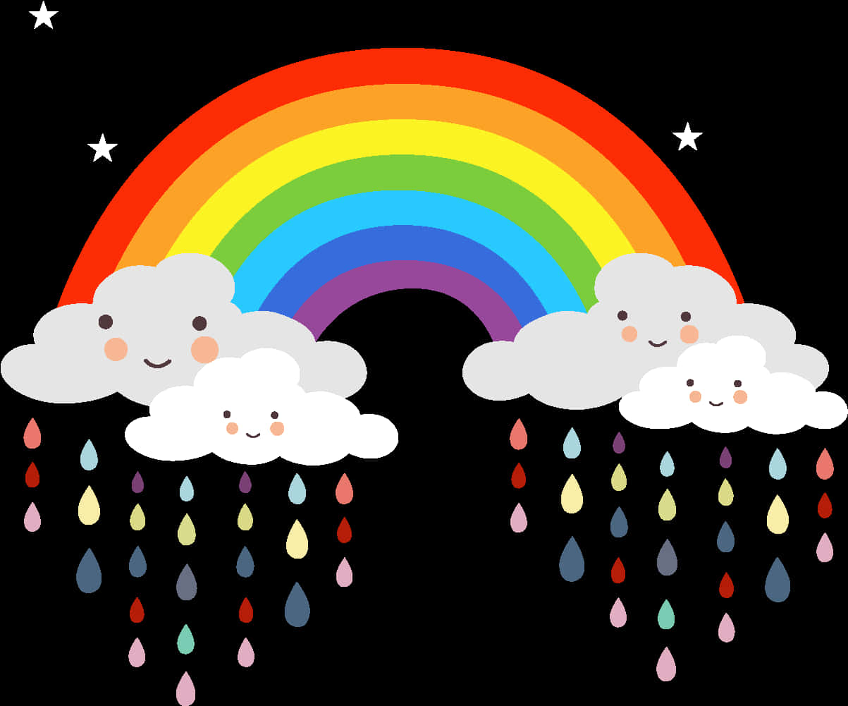 Smiling Clouds Rainbow Rain Illustration PNG image