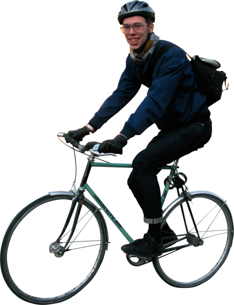 Smiling Cyclist Riding Bike PNG image