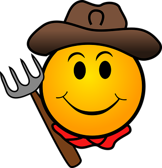 Smiling Emoji Cowboy Hat Pitchfork PNG image