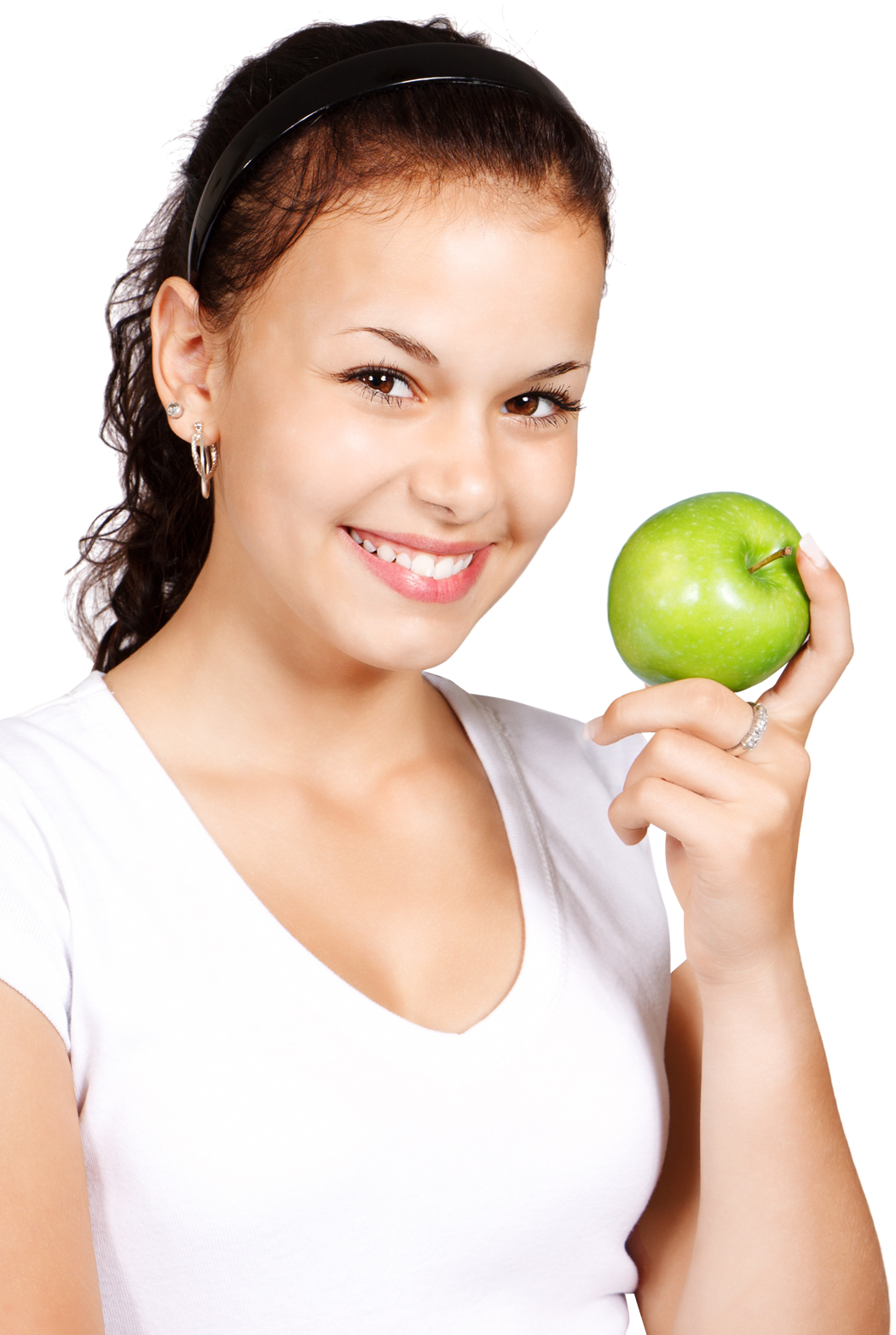 Smiling Girl Holding Green Apple PNG image