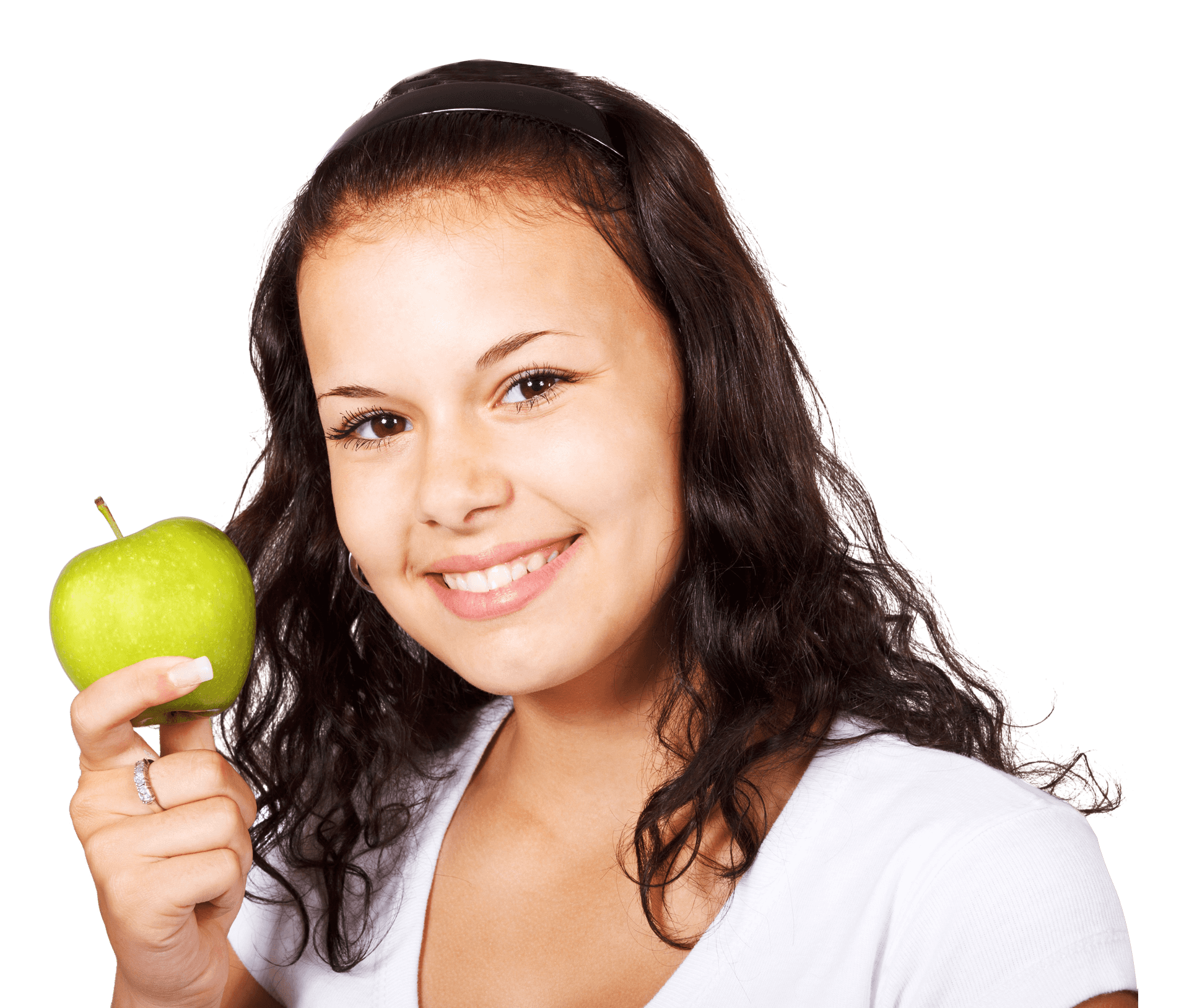 Smiling Girl Holding Green Apple PNG image