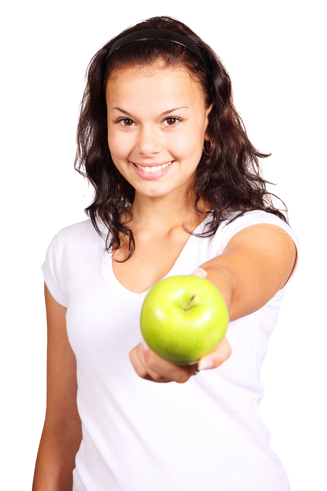 Smiling Girl Holding Green Apple PNG image