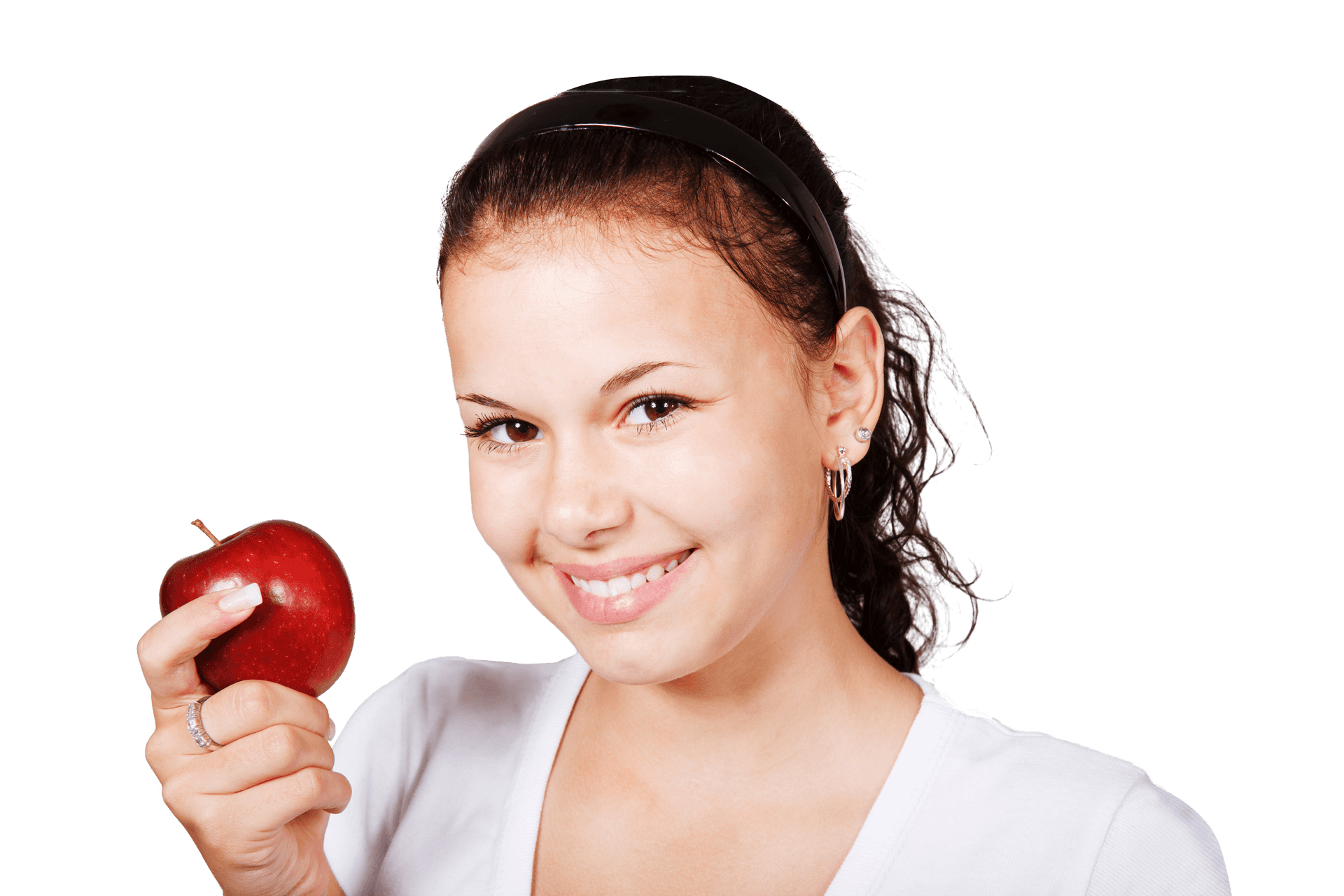 Smiling Girl Holding Red Apple PNG image
