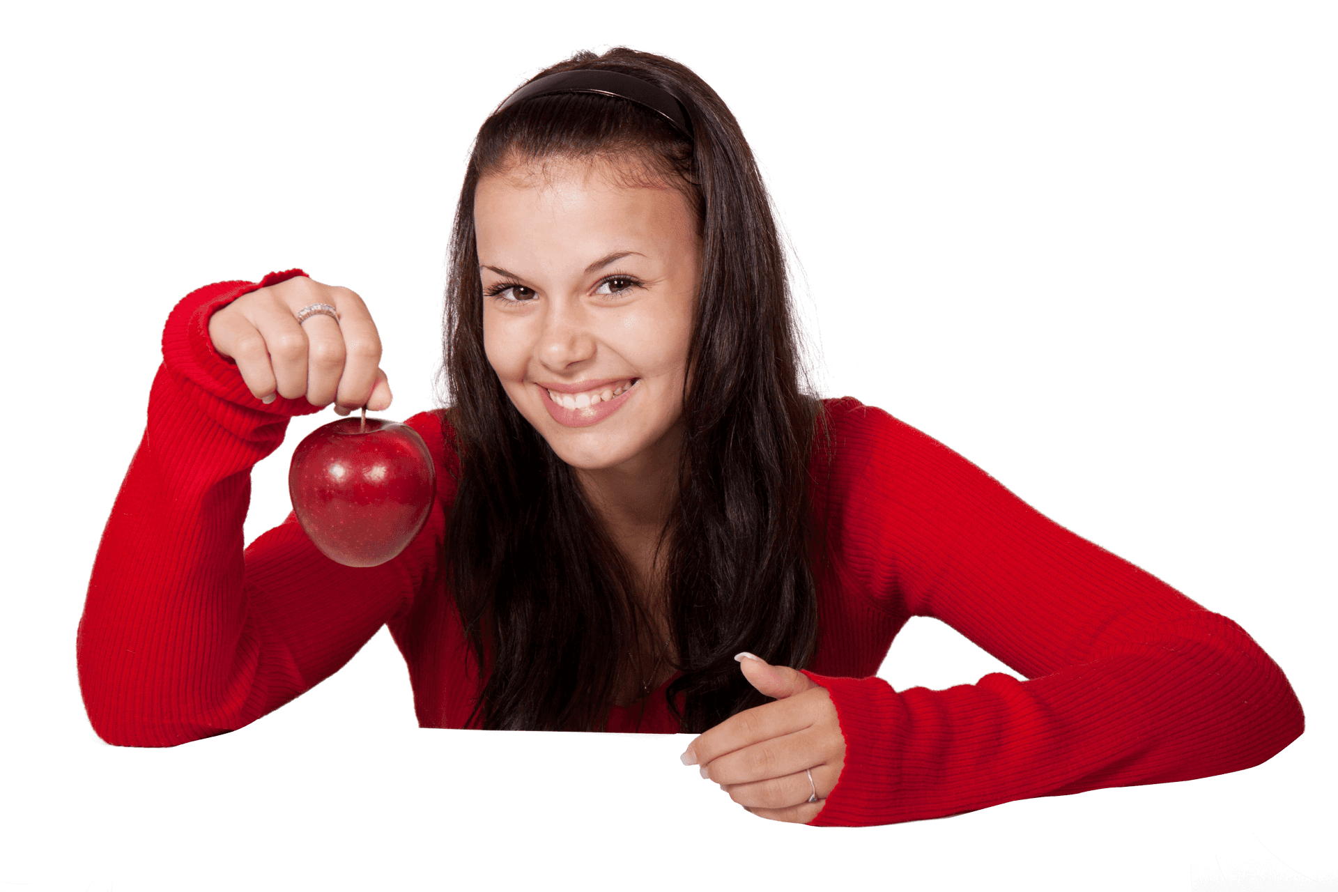 Smiling Girl Holding Red Apple PNG image