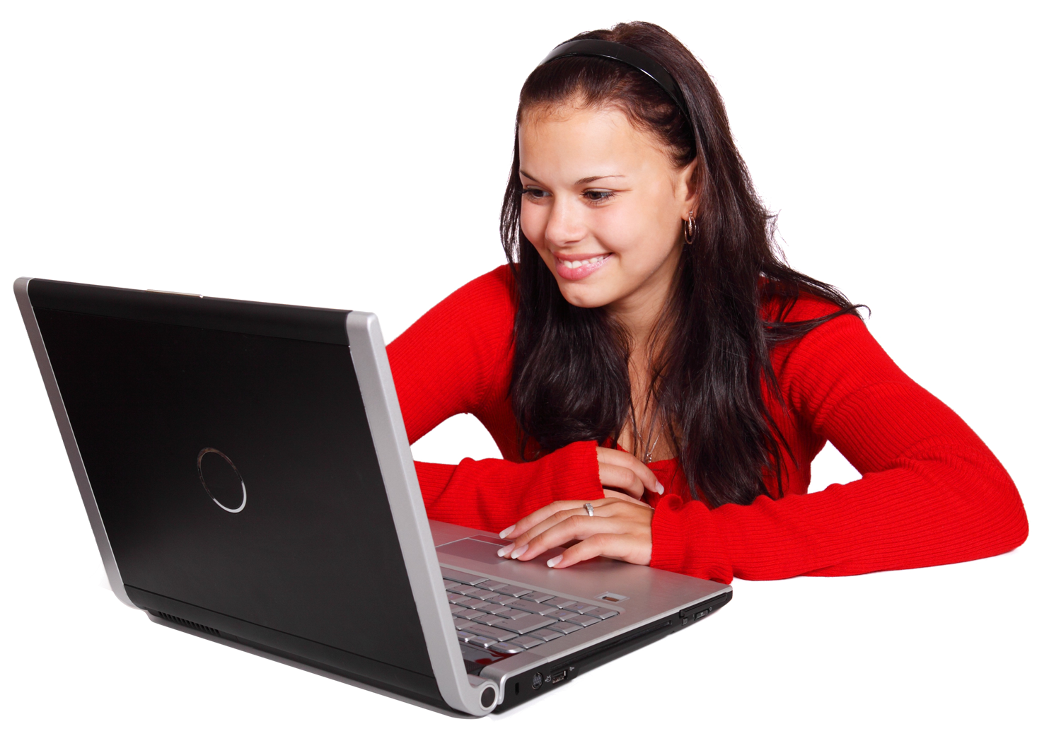 Smiling Girl Using Laptop PNG image