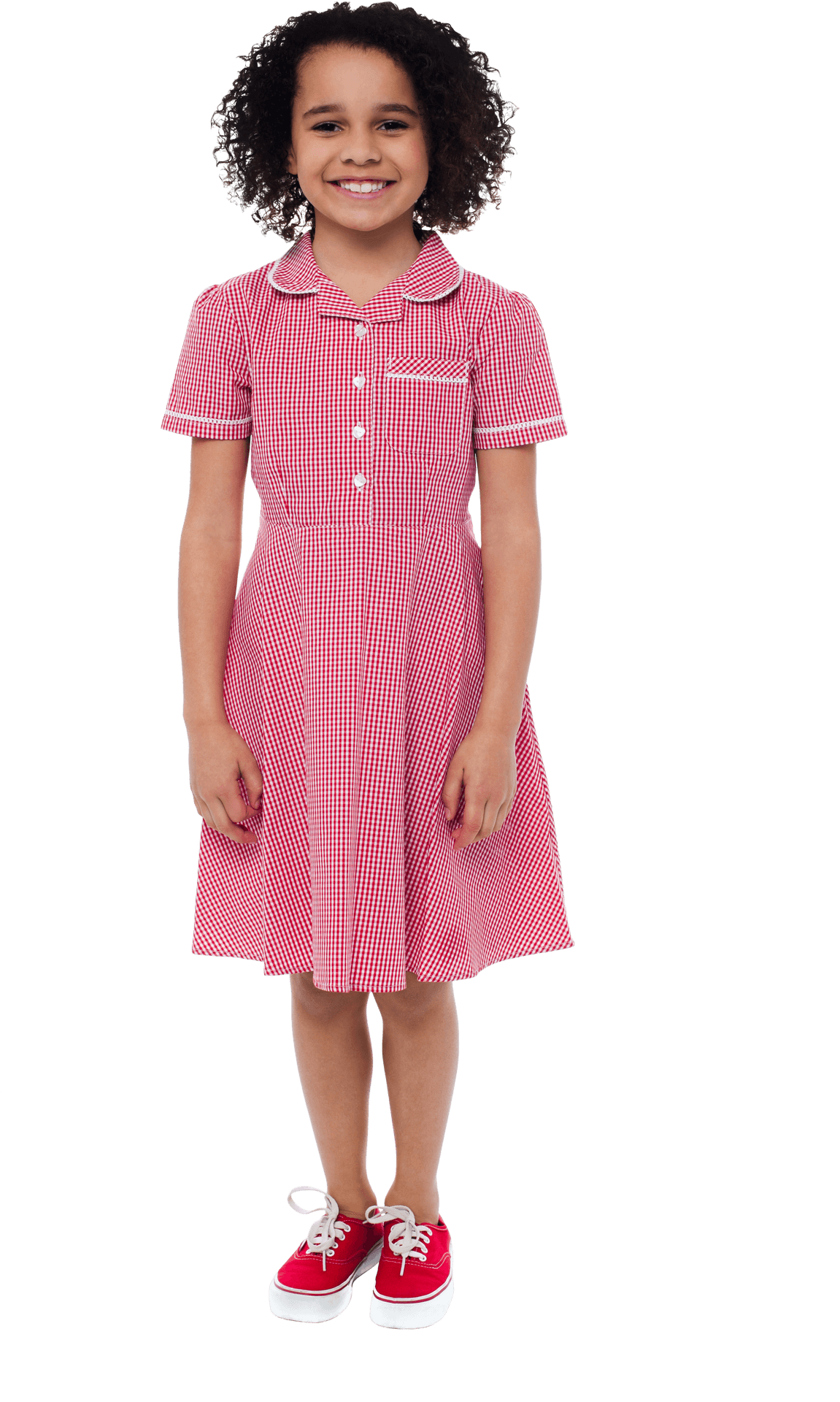 Smiling Girlin Striped Dress PNG image