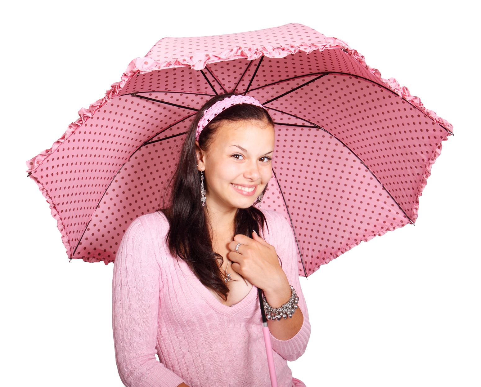 Smiling Girlwith Pink Umbrella PNG image