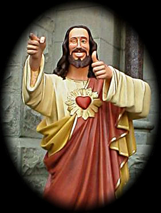 Smiling Jesus Statue Thumbs Up PNG image