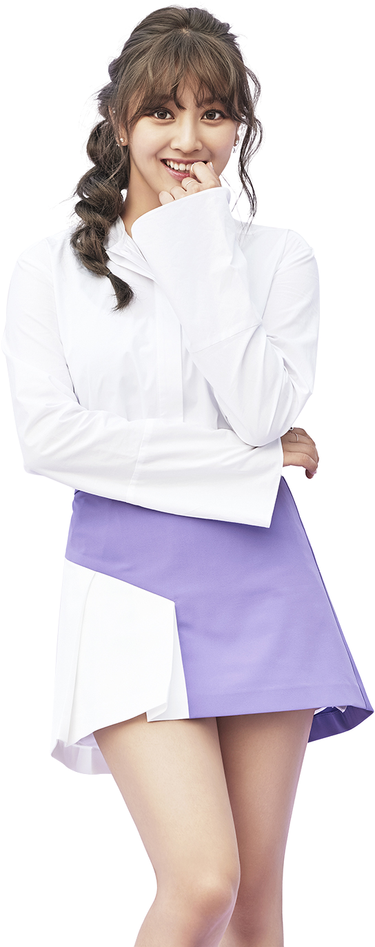 Smiling Kpop Idolin Whiteand Purple Outfit PNG image