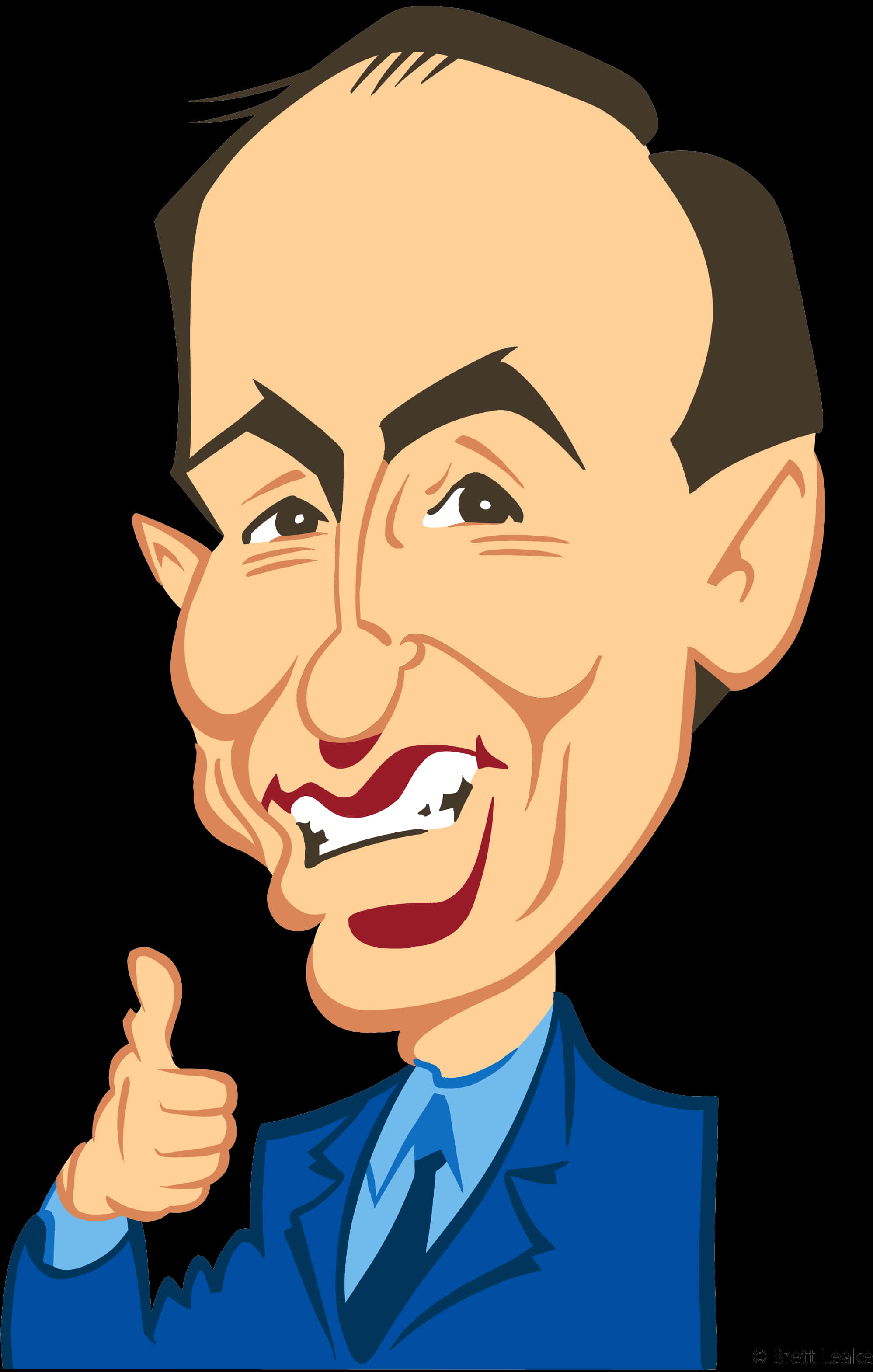 Smiling Man Caricature Thumbs Up PNG image