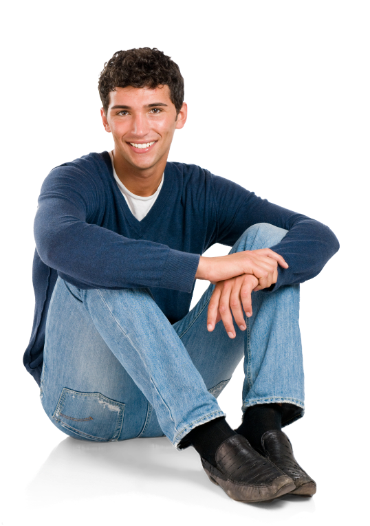 Smiling Man Seated Casually PNG image