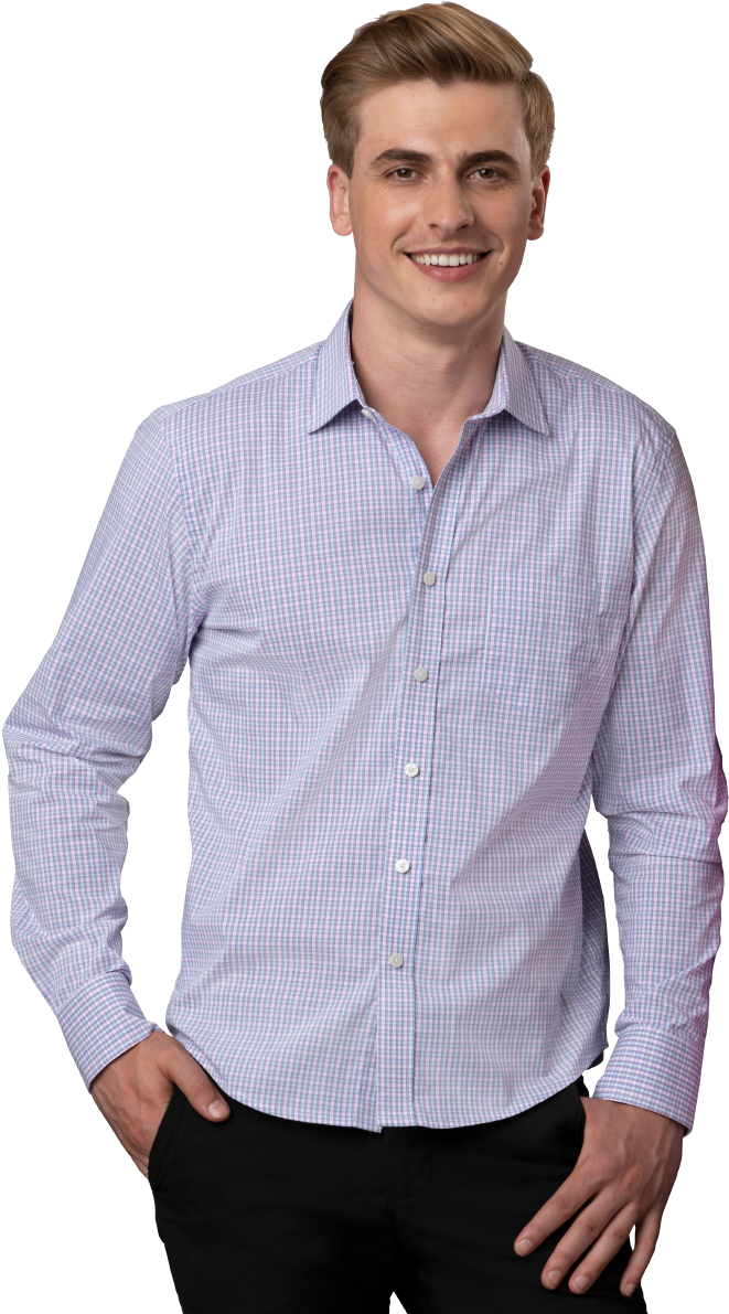 Smiling Manin Casual Checkered Shirt PNG image