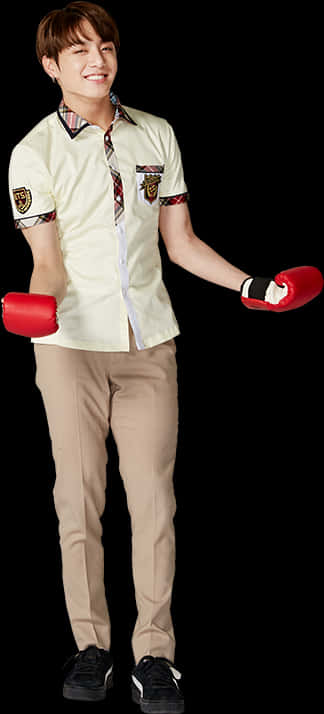 Smiling Manwith Boxing Gloves PNG image