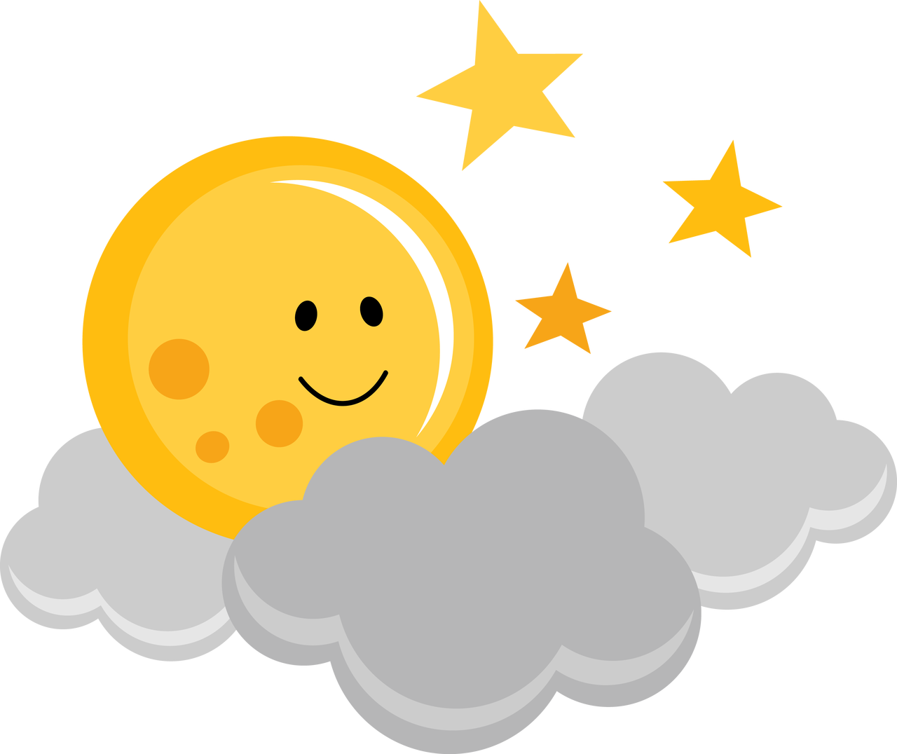 Smiling Moonand Stars Cloud Clipart PNG image