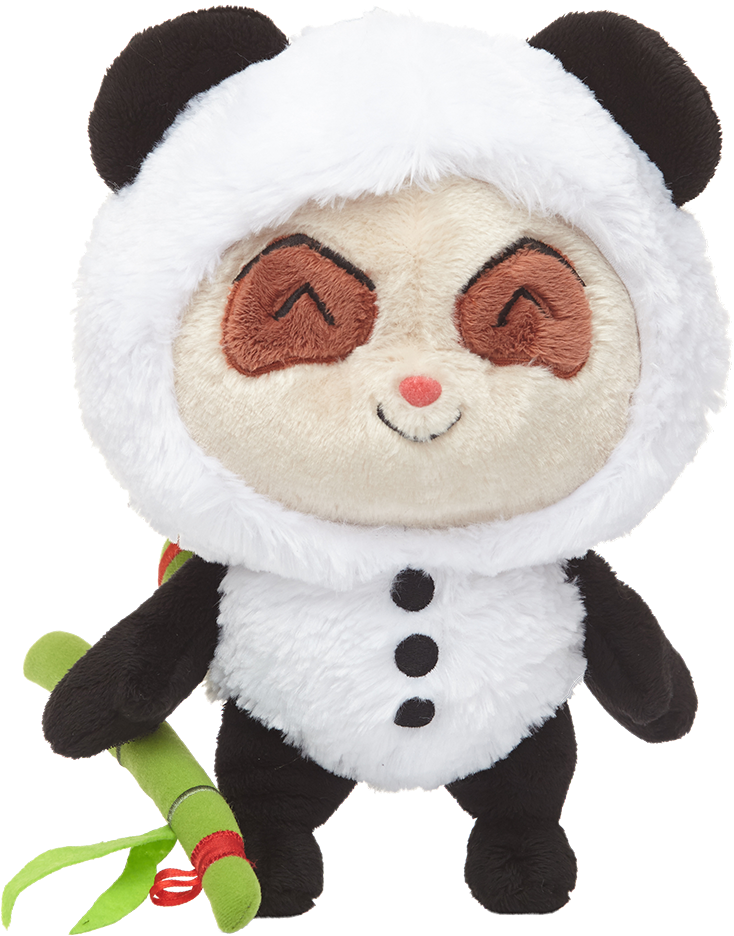 Smiling Panda Plush Toy With Bamboo PNG image