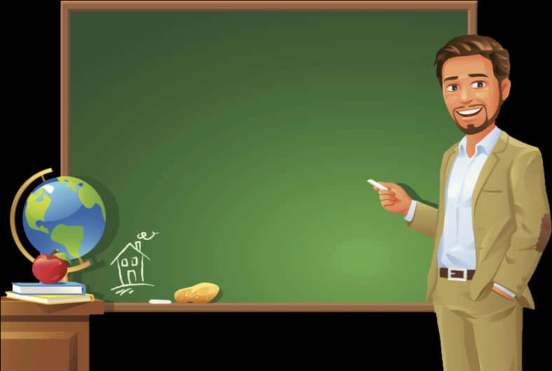 Smiling Teacher In Classroom Illustration PNG image