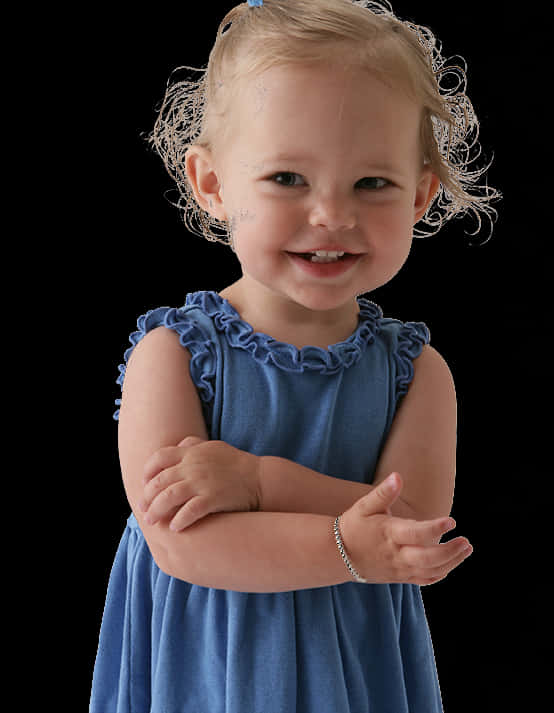 Smiling Toddlerin Blue Dress PNG image
