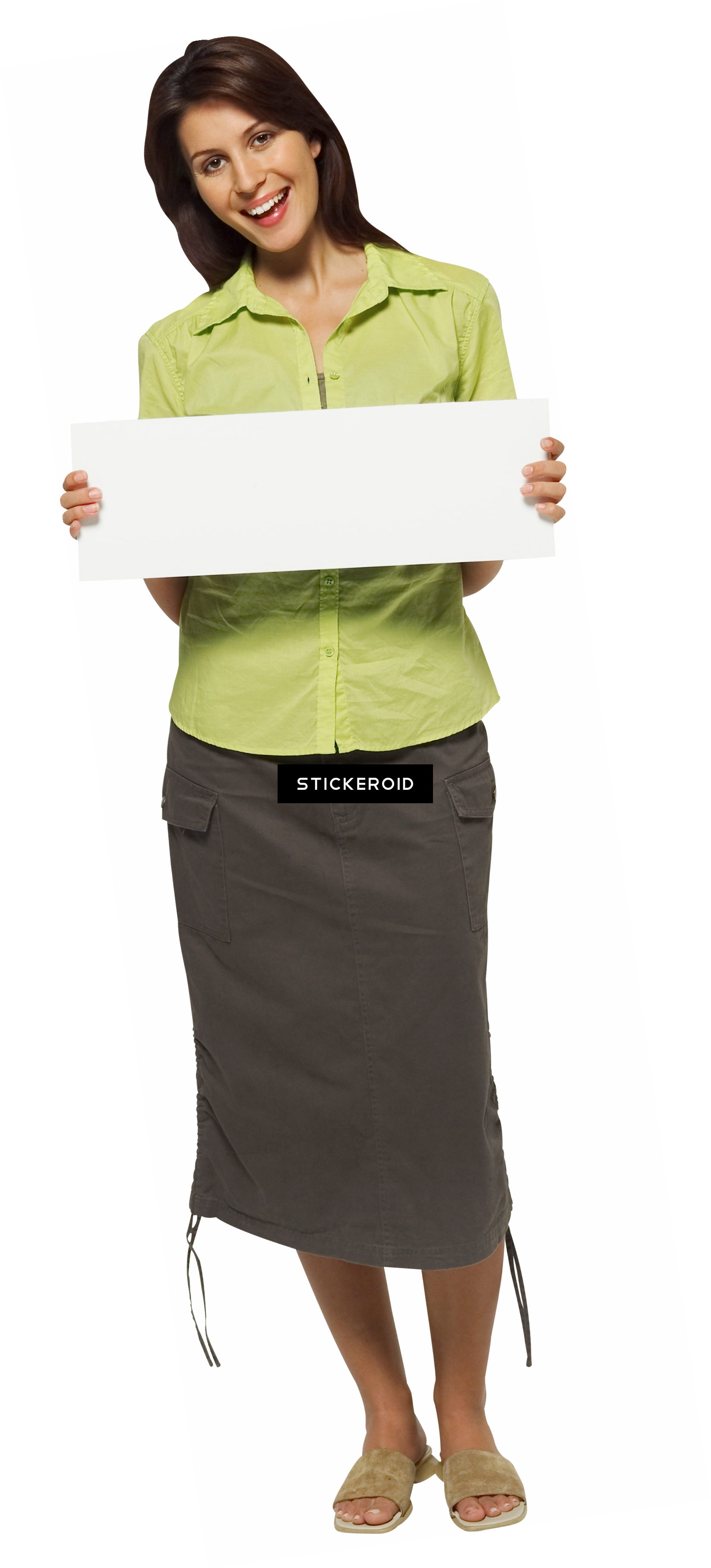Smiling Woman Holding Blank Sign PNG image