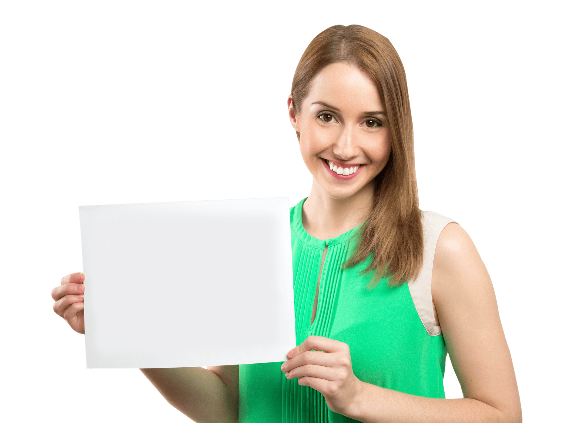 Smiling Woman Holding Blank Sign PNG image