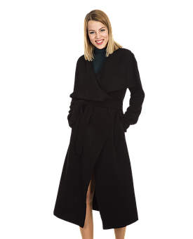 Smiling Womanin Black Coat PNG image