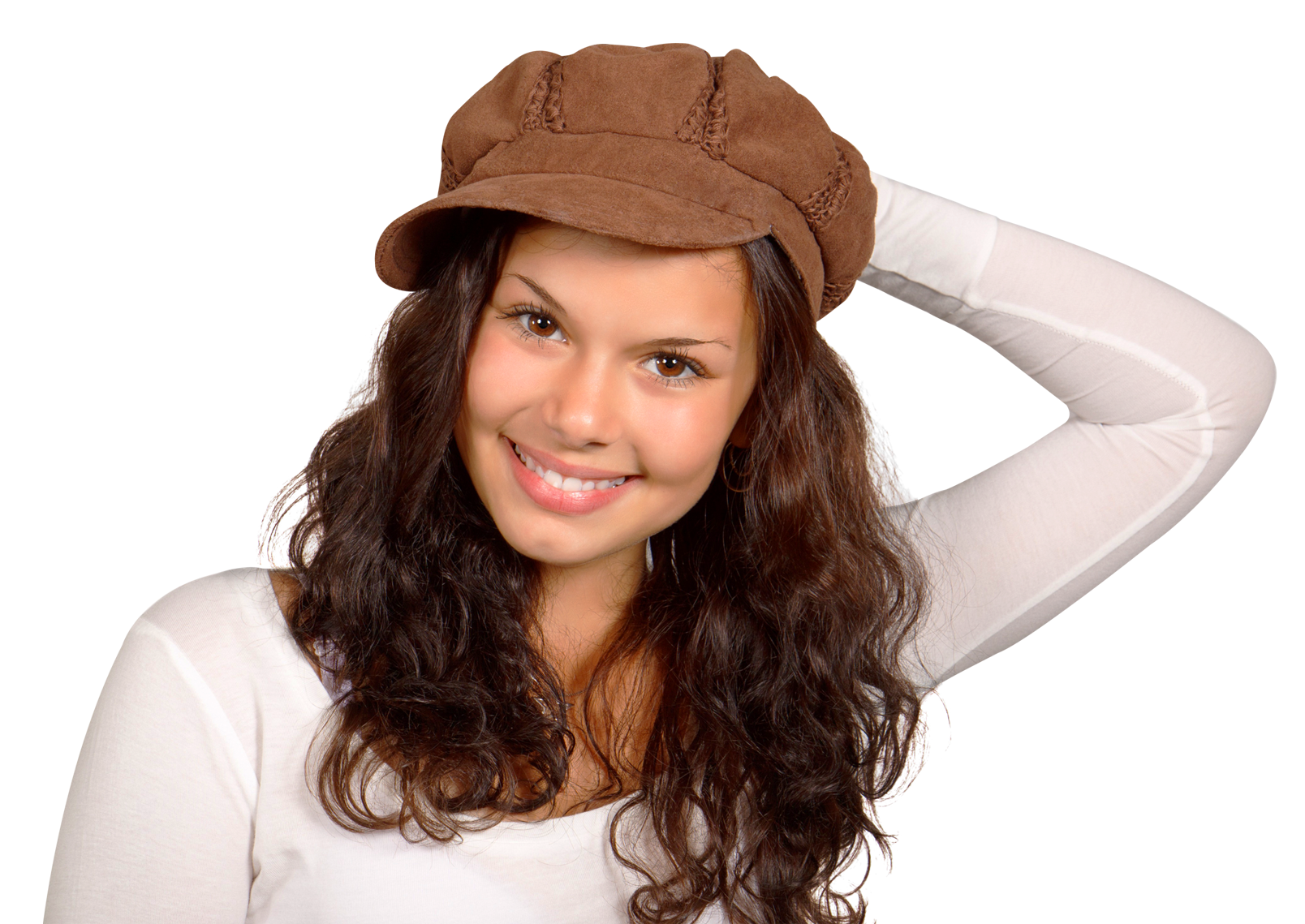 Smiling Womanin Brown Hat PNG image