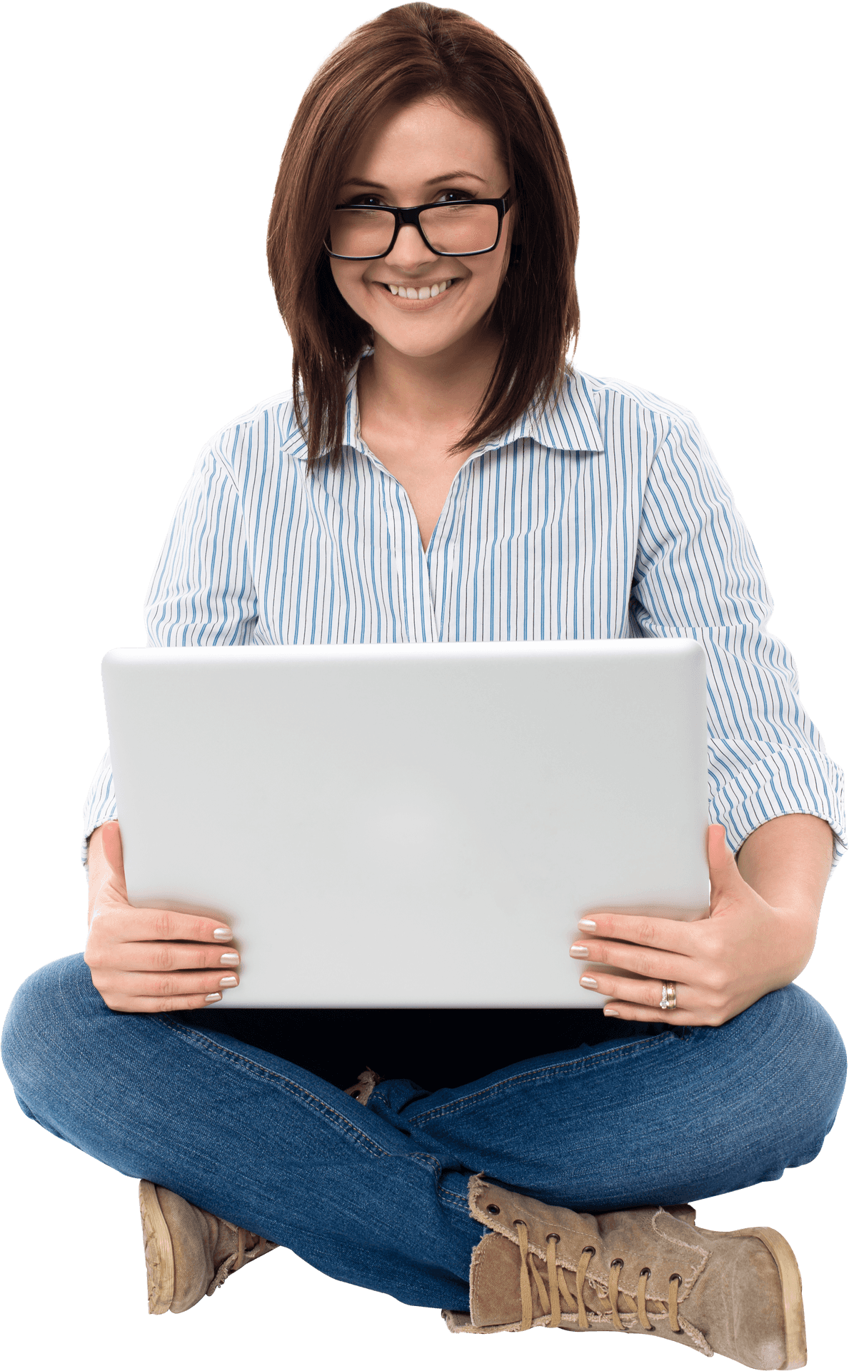 Smiling Womanwith Laptop PNG image