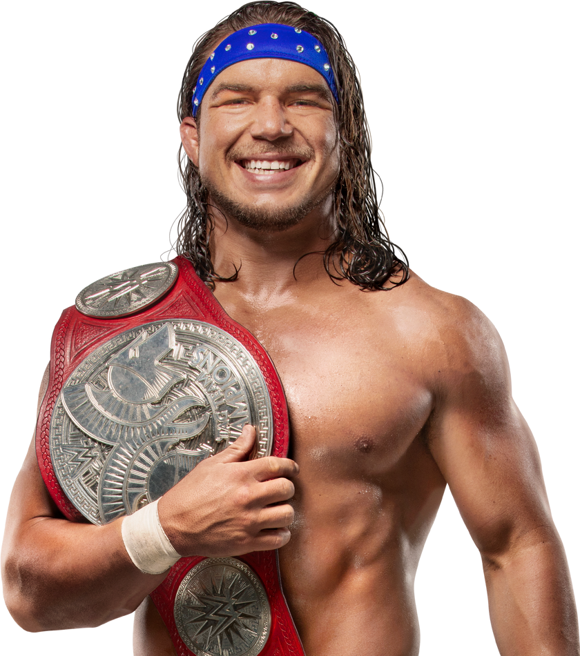 Smiling Wrestlerwith Championship Belt PNG image