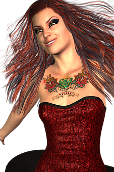 Smiling3 D Animated Woman Red Dress PNG image