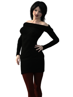 Smiling3 D Model Girlin Black Dress PNG image