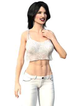 Smiling3 D Model Girlin White Outfit PNG image