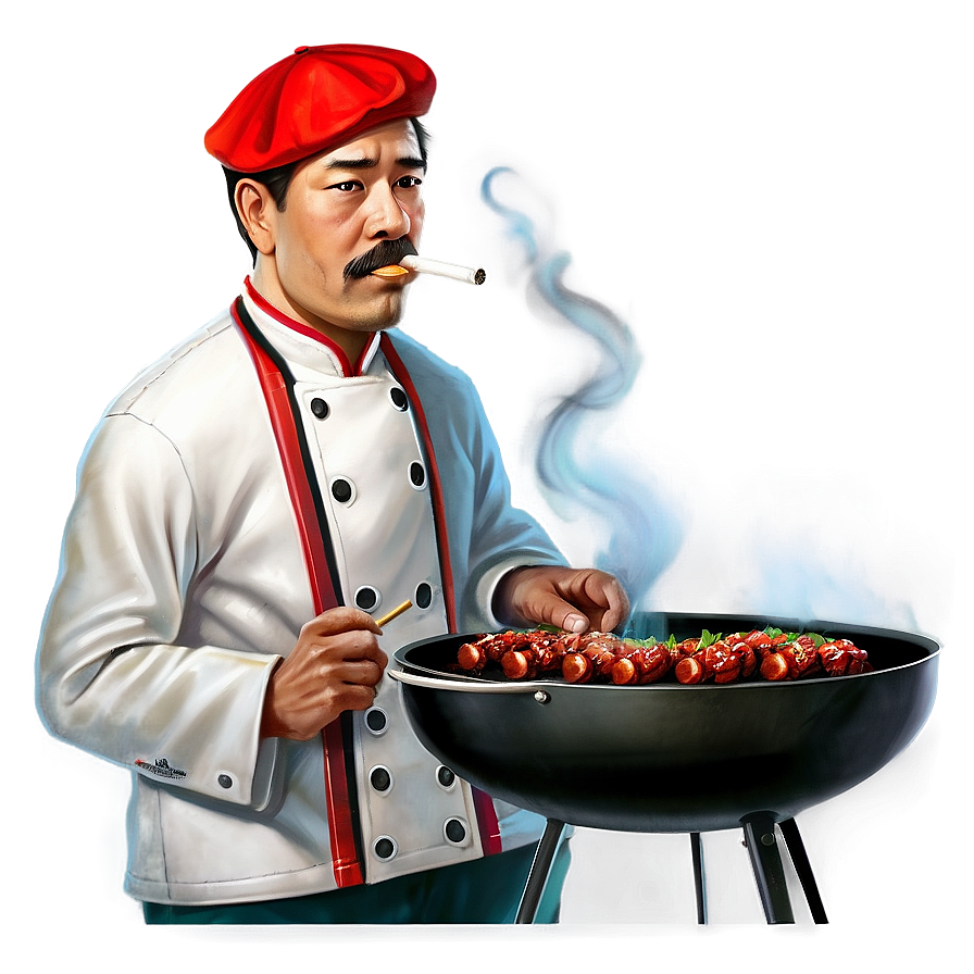 Smoking Chef With Bbq Png Vsp36 PNG image