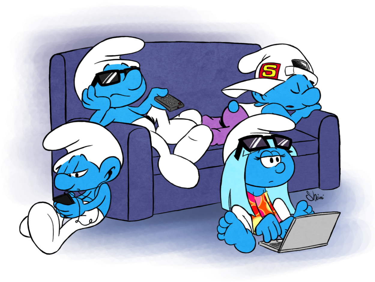 Smurfs Relaxingon Couch PNG image