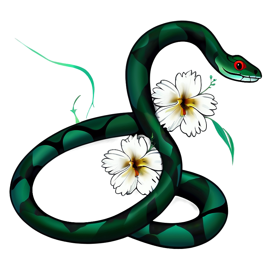 Snake Tattoo With Flowers Png Bxc52 PNG image