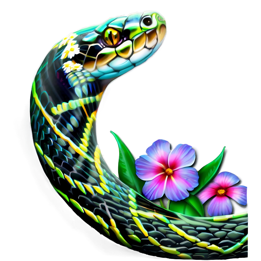 Snake Tattoo With Flowers Png Lhu PNG image