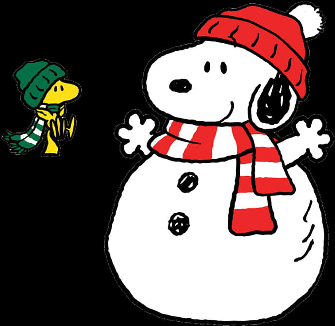 Snoopy Snowman Winter Fun PNG image