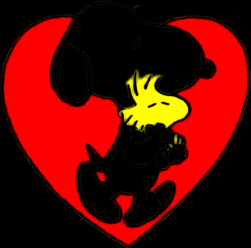 Snoopyand Woodstock Heart Hug PNG image