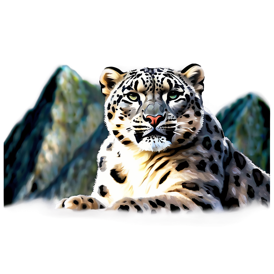 Snow Leopard And Mountain Background Png Fjc79 PNG image