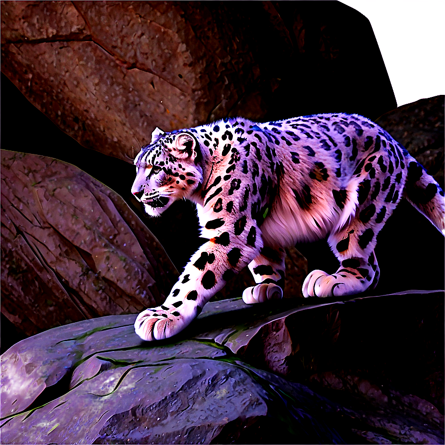 Snow Leopard Climbing Rocks Png 11 PNG image