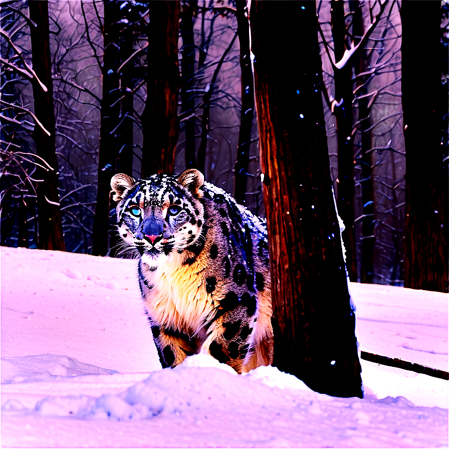 Snow Leopard In Mystic Forest Png Rqd48 PNG image