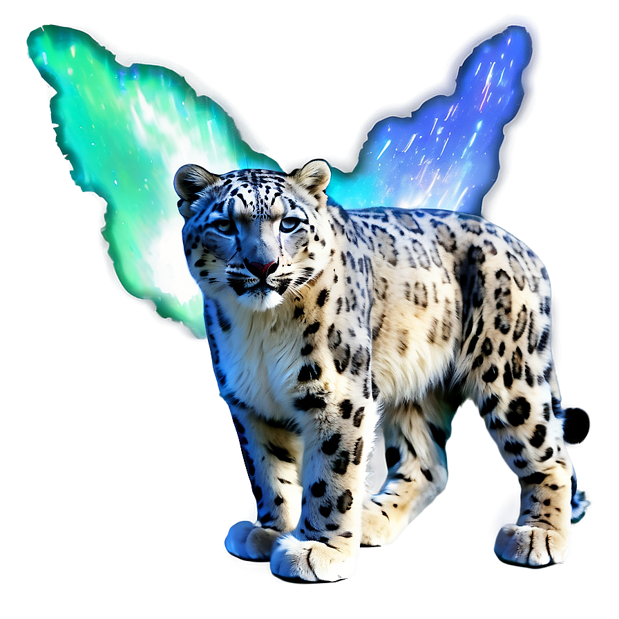 Snow Leopard With Northern Lights Png 87 PNG image