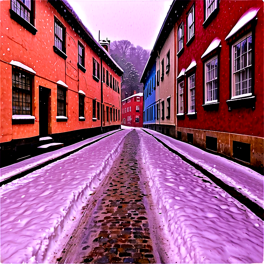 Snowfall Over Cobblestone Street Png Vvg PNG image