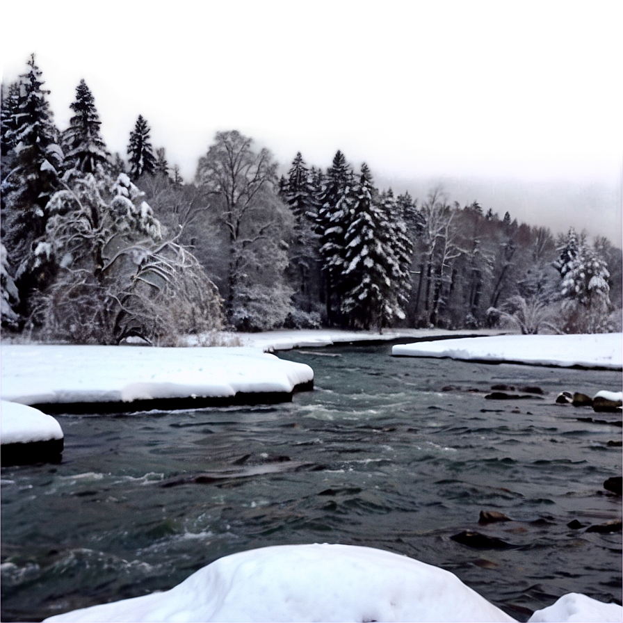 Snowfall Over River Png 06122024 PNG image