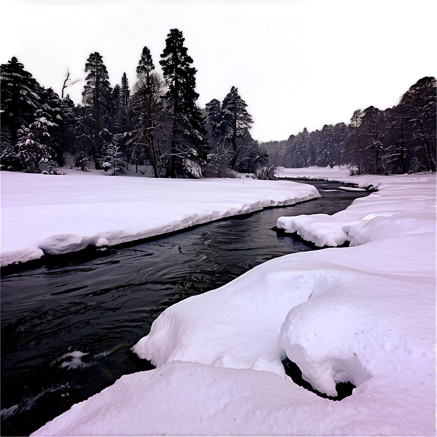 Snowfall Over River Png 06122024 PNG image