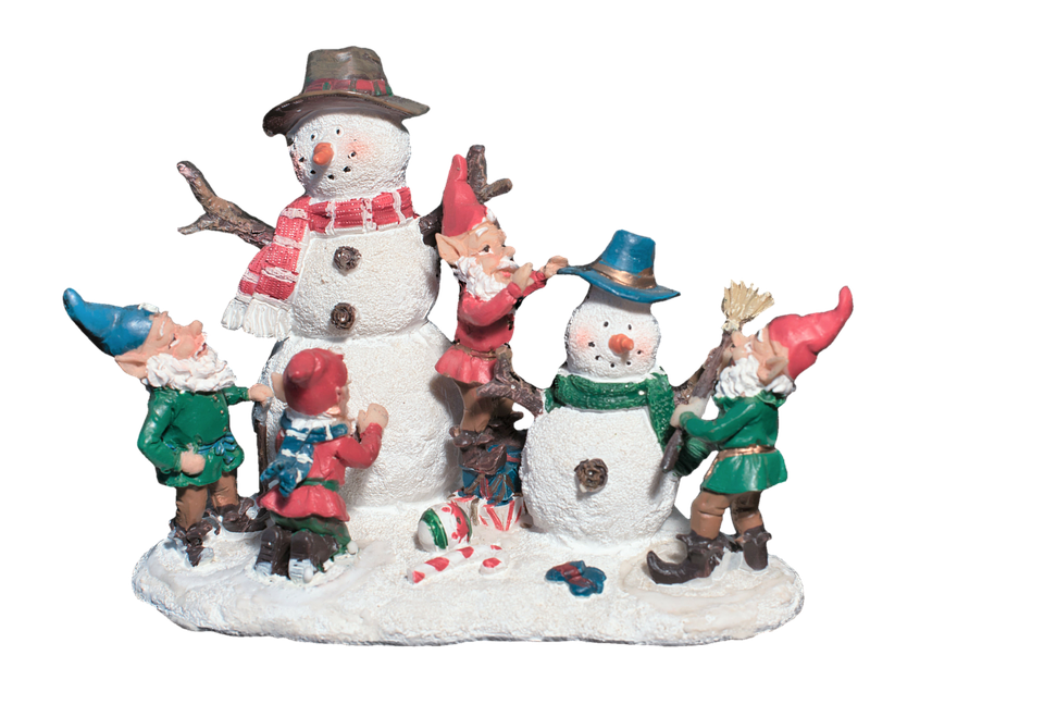 Snowmenand Gnomes Festive Gathering PNG image