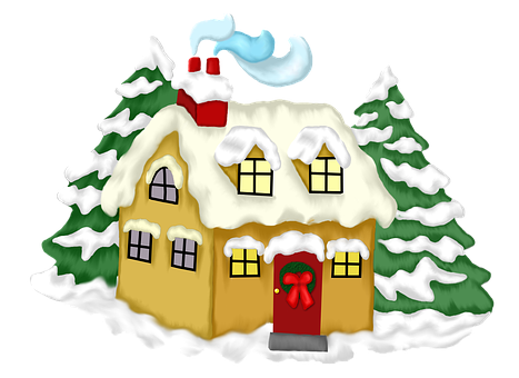 Snowy Christmas House Illustration PNG image