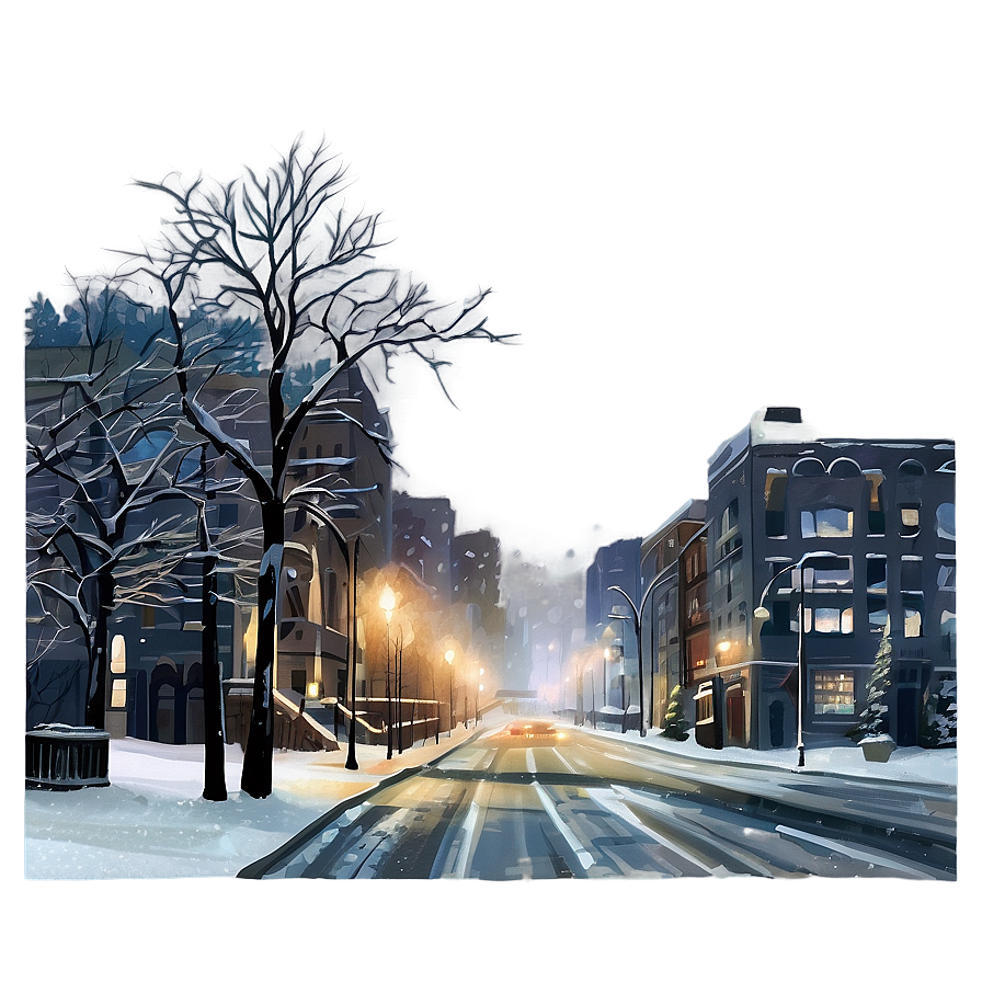 Snowy City Streets Night Png Kvr PNG image