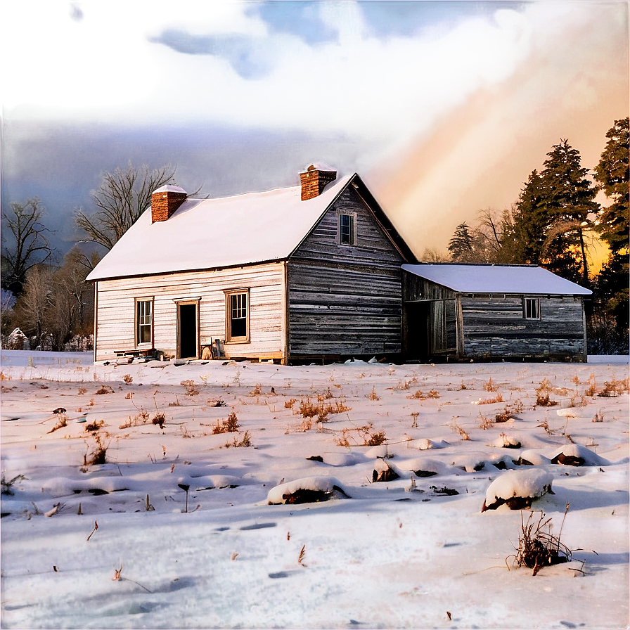 Snowy Farmhouse Morning Png Ixn7 PNG image