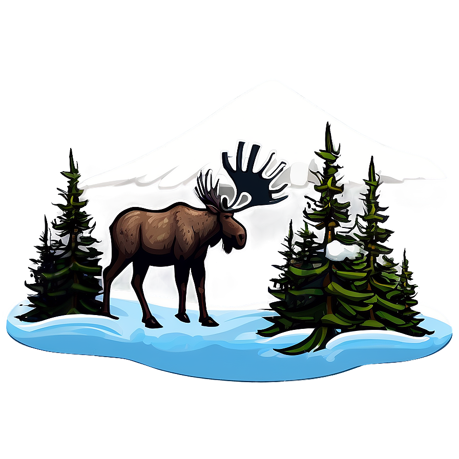 Snowy Mountain With Moose Png 5 PNG image