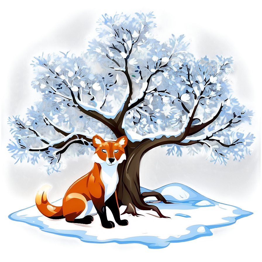 Snowy Tree With Animals Png Coy PNG image