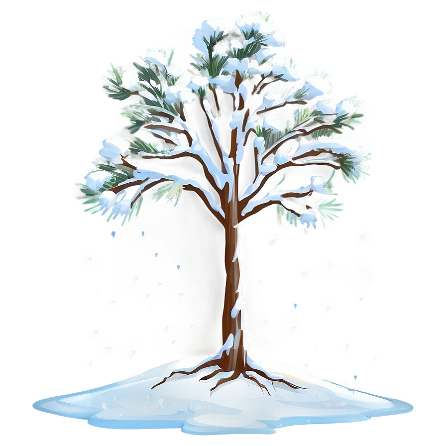 Snowy Tree With Footprints Png 06212024 PNG image